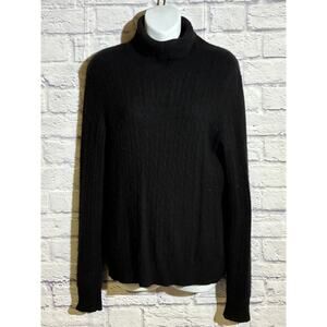 Kenar 100% 2-Ply Cashmere Black Cable Knit Turtleneck Sweater Size L